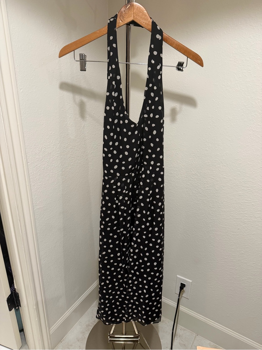 Polka Dot Halter Maxi Dress in Black and White
